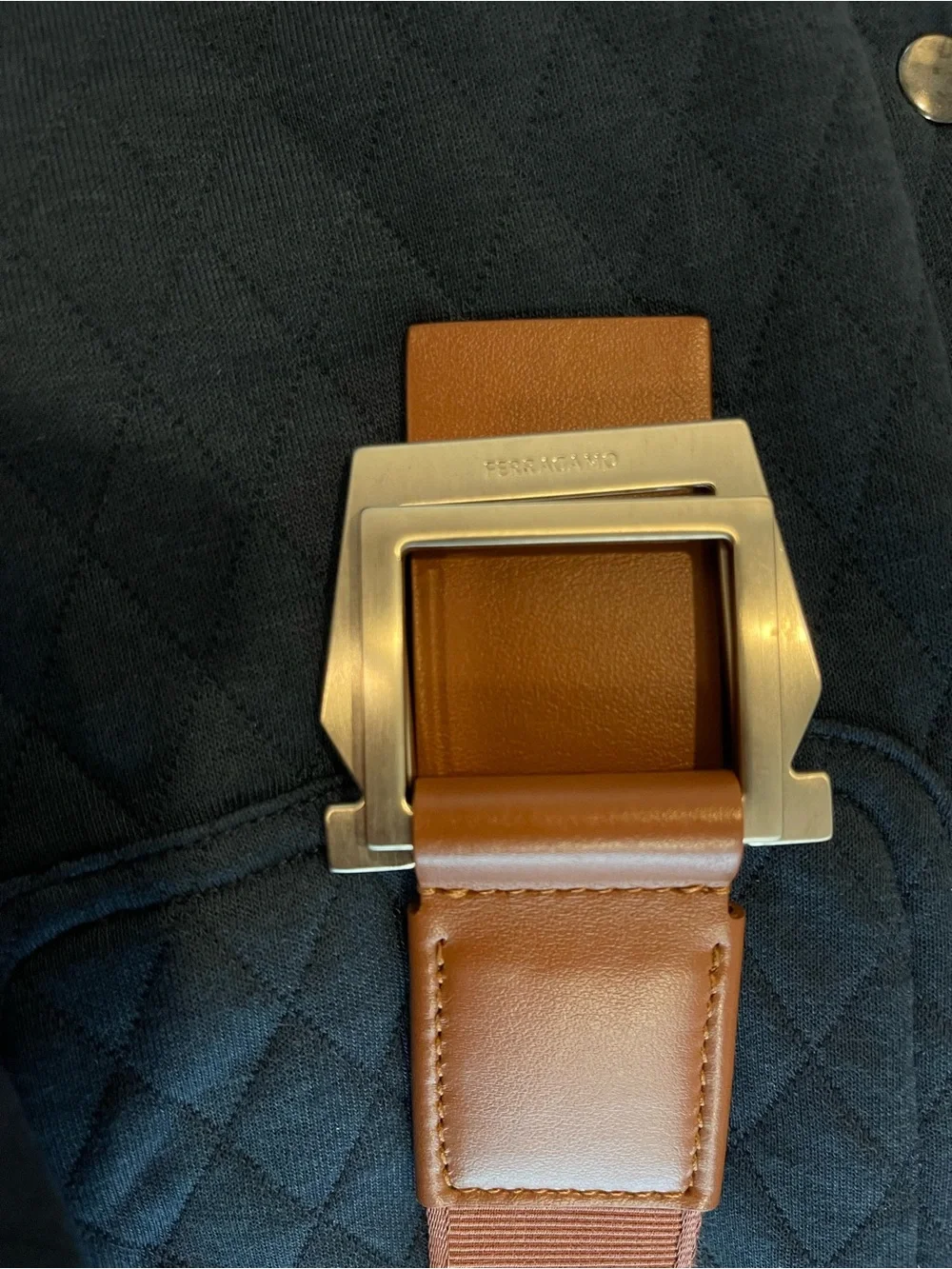 Salvatore Ferragamo Orange Leather-Trim Belt with Gold Buckle